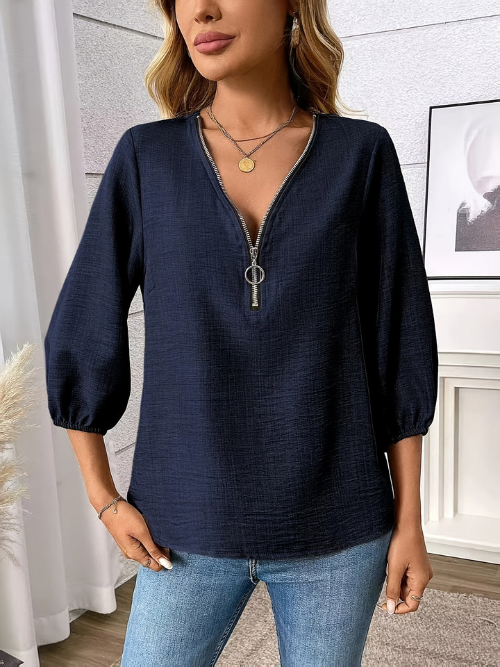 Elise | Zip-Front V-Neck Blouse