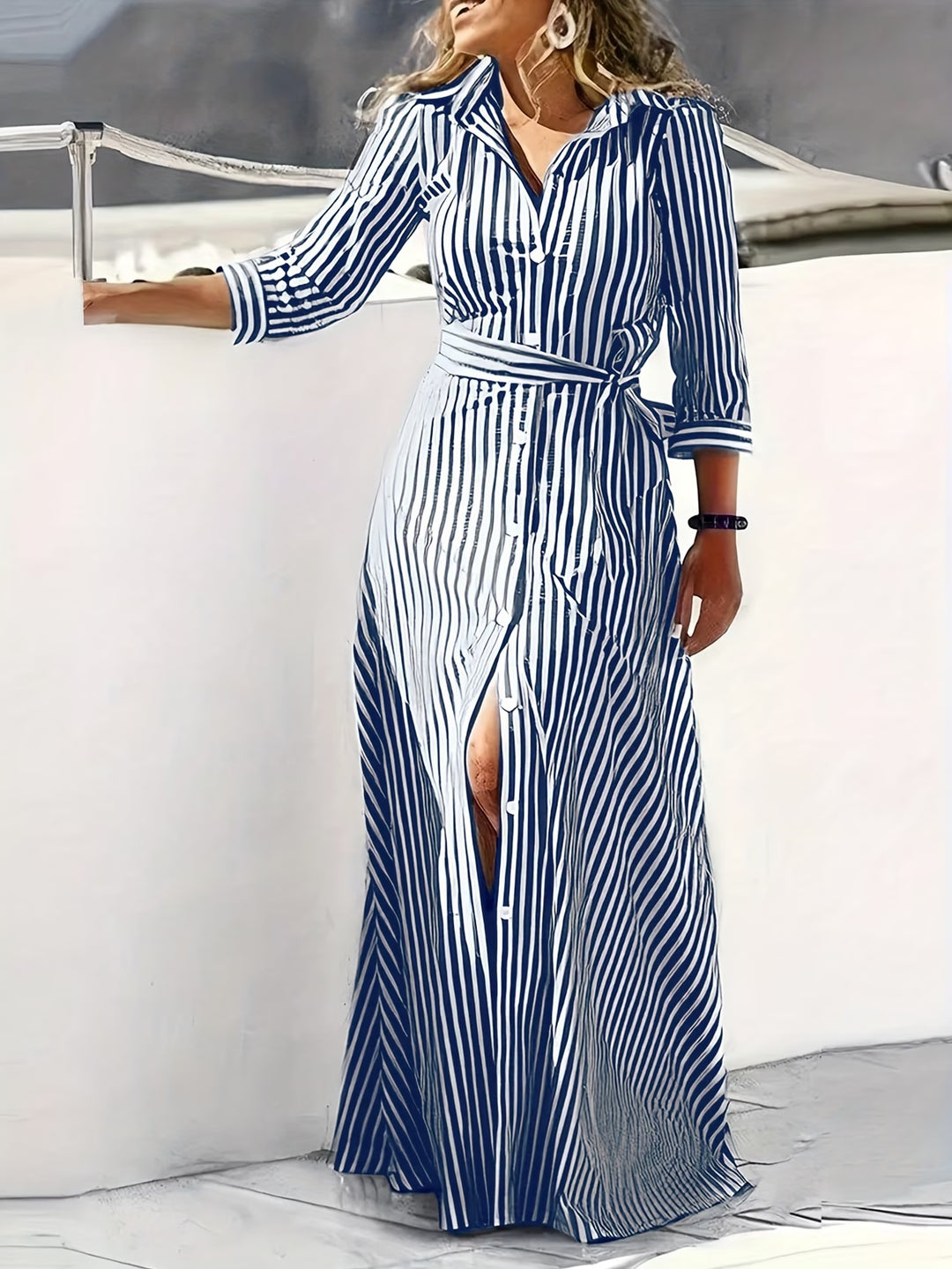 Tiffany | Casual Long Sleeve Striped Print Dress