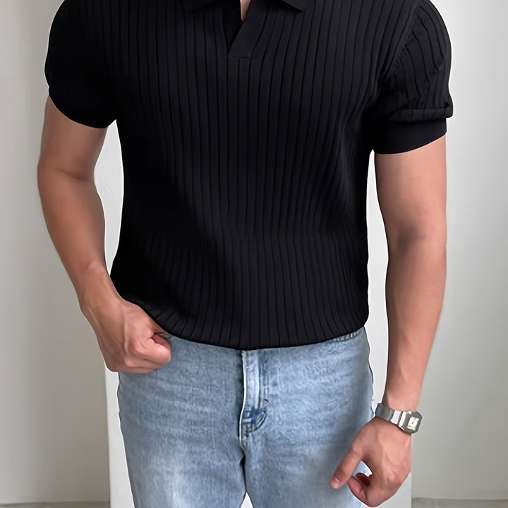 Maxwell | Ribbed Open-Collar Polo Shirt