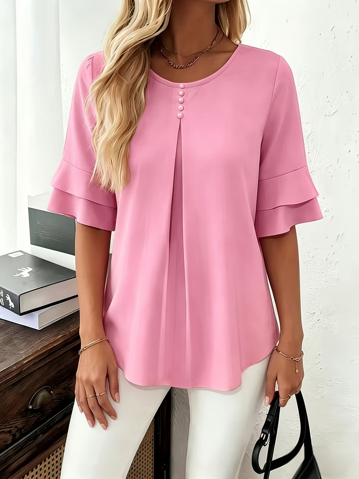 Isadora | Softly Draped Ruffle-Sleeve Blouse