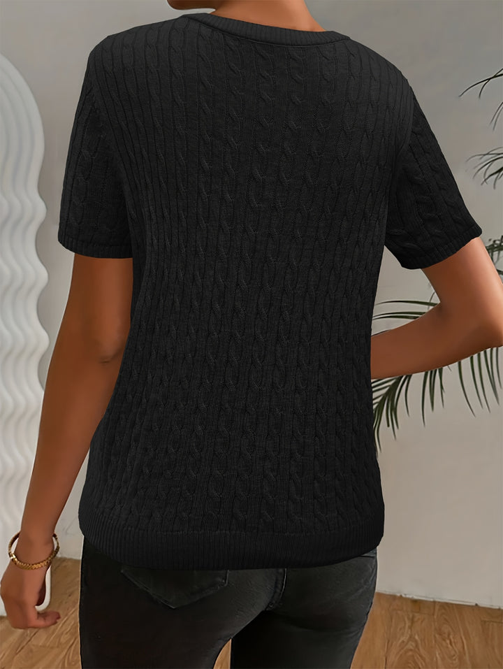 Rosaline | Textured Round Neck Short Sleeve Top