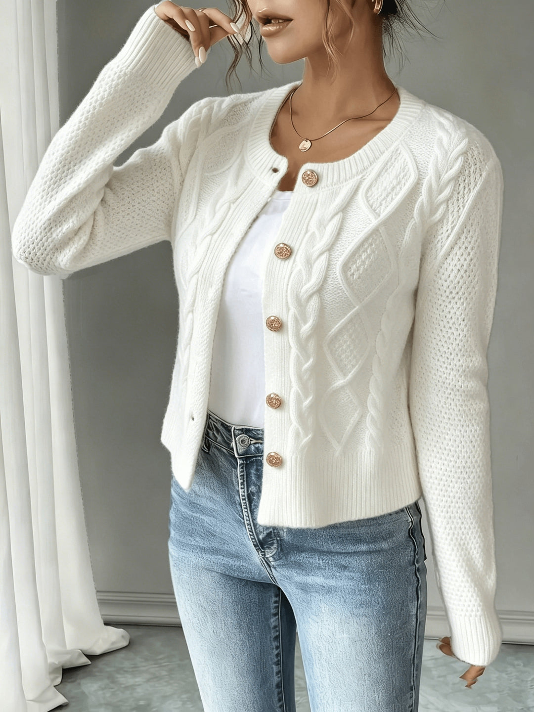 Cecilia | Cable-Knit Button-Front Cardigan