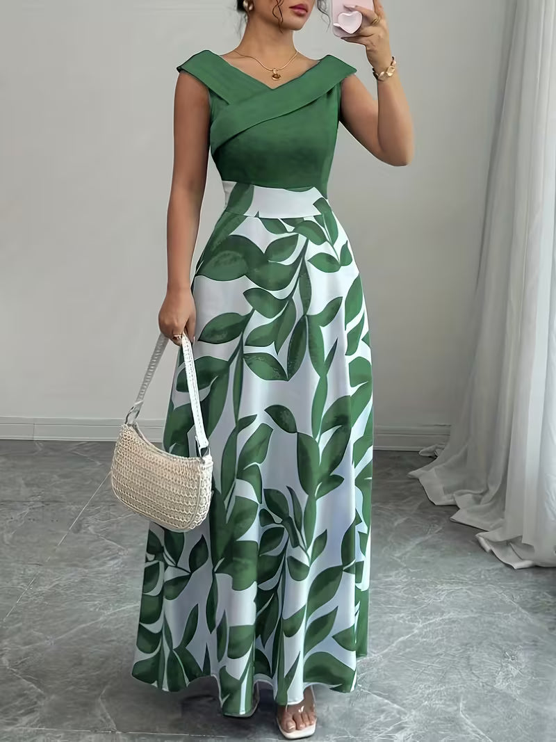 Ilanna | Sleeveless Leaf Print Maxi Dress