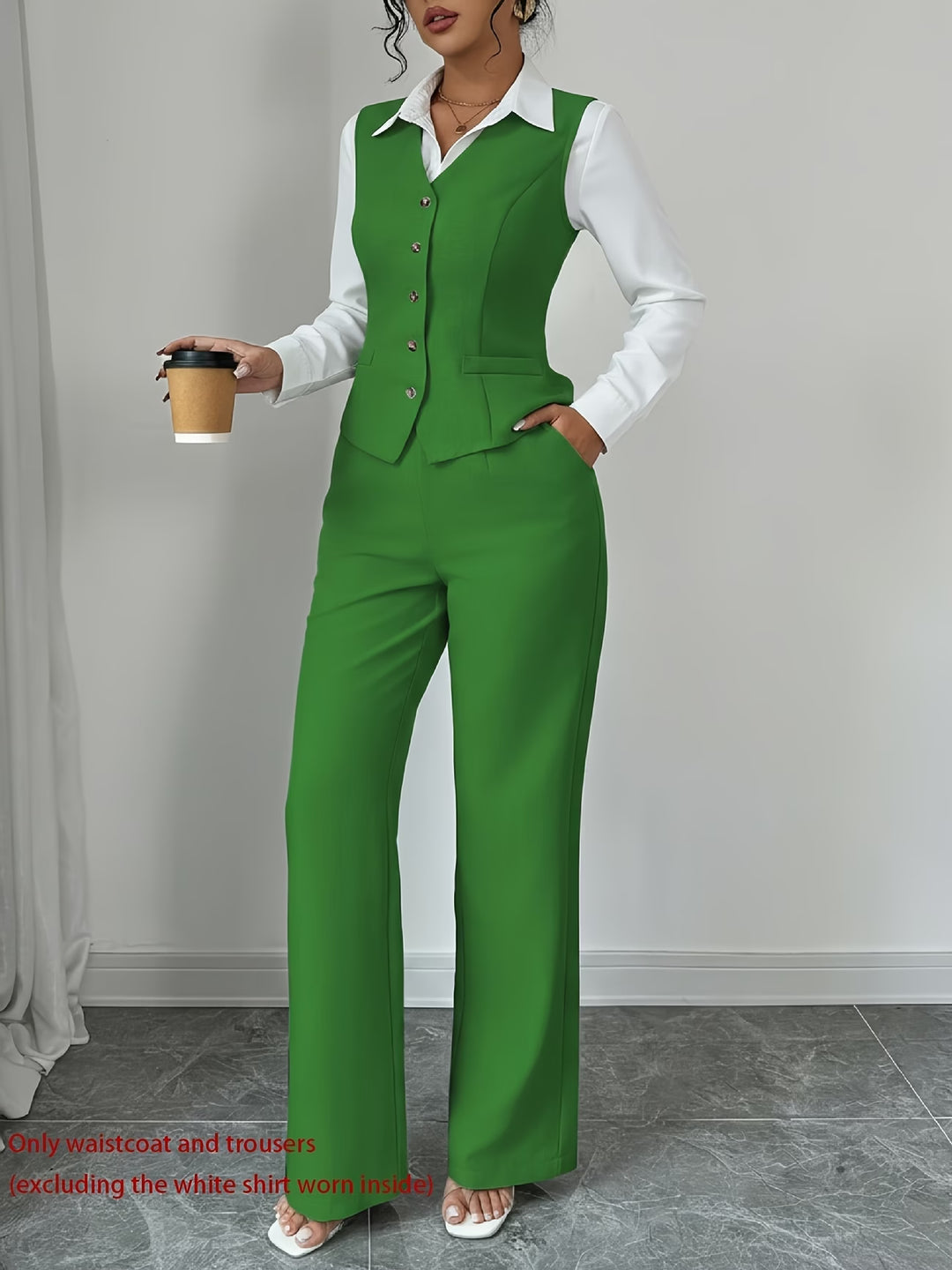 Isleen | Elegant Single-Breasted Vest and High-Waist Pants Set