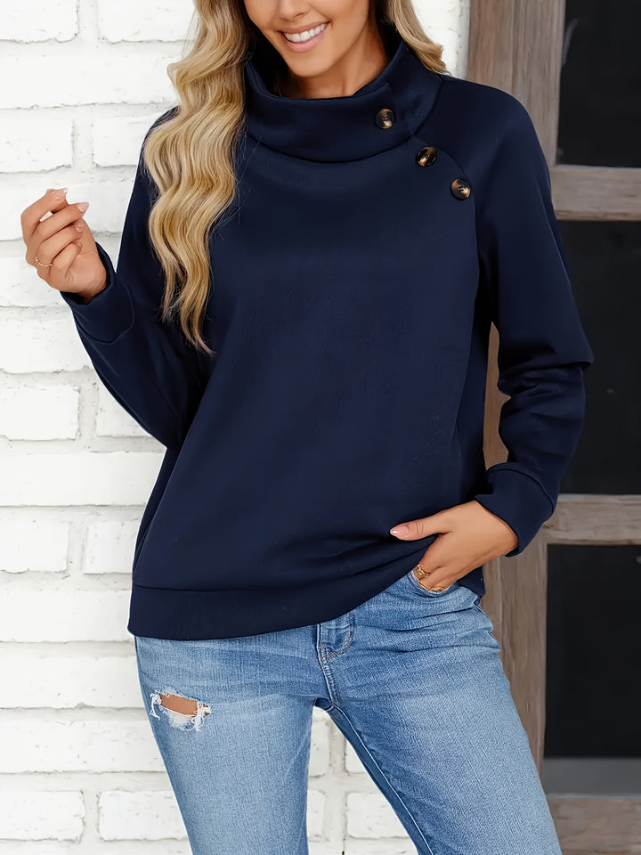 Heidi | Button-Detail Stand Collar Sweatshirt