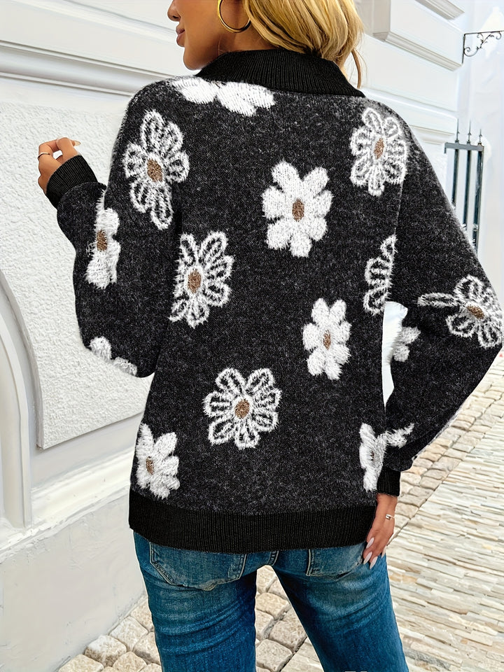 Larissa | Floral Half-Zip Sweater