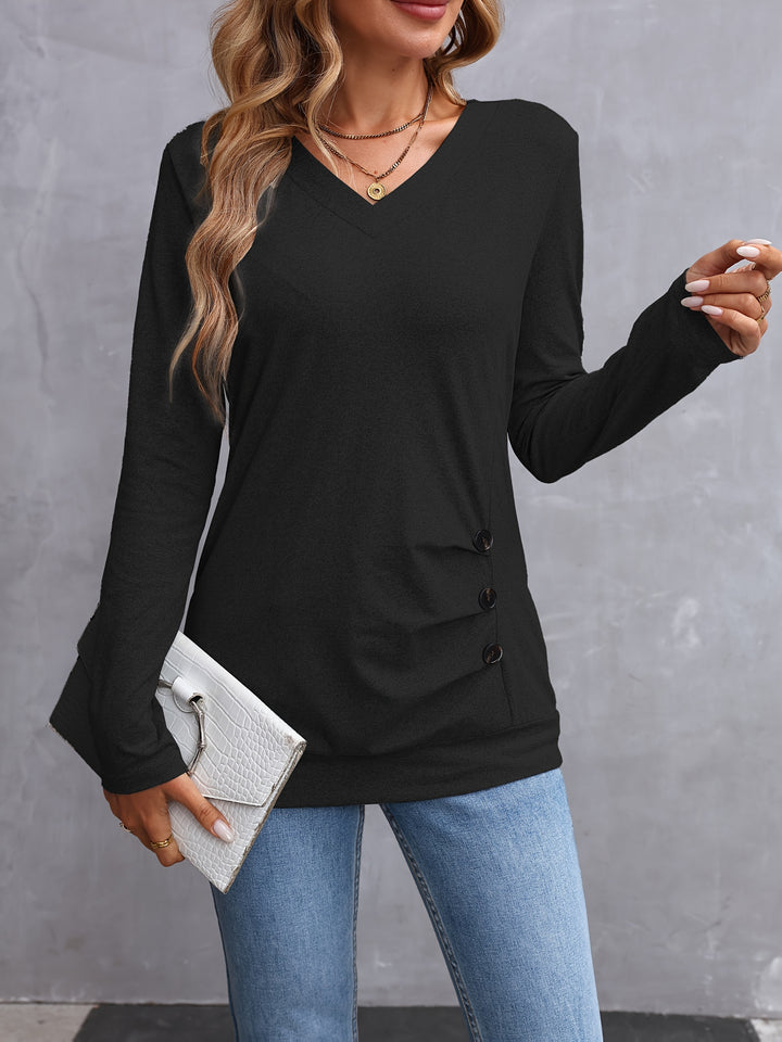 Nancy | Side-Button Long Sleeve Top
