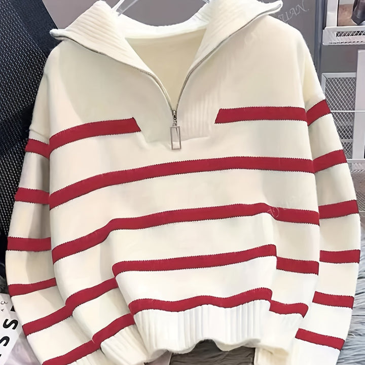 Penelope | Striped Half-Zip Collared Sweater