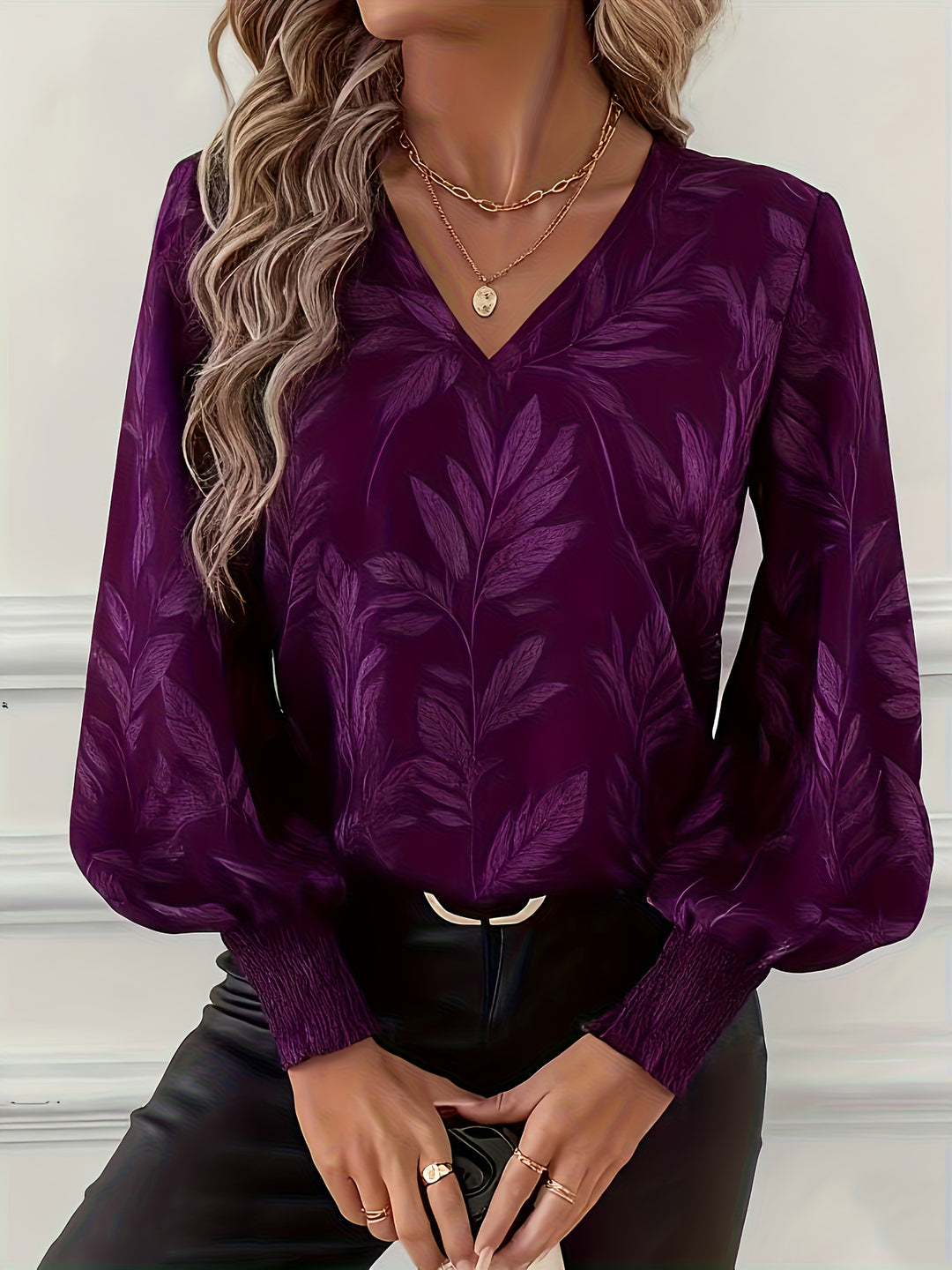 Lorna | Graceful V-Neck Lantern-Sleeve Blouse