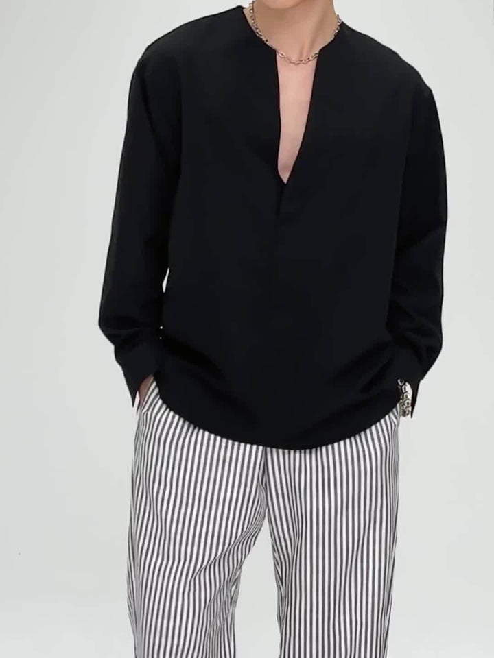 Nigel | Collarless V-Neck Shirt