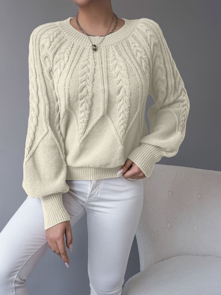 Odette | Cable-Knit Lantern Sleeve Sweater