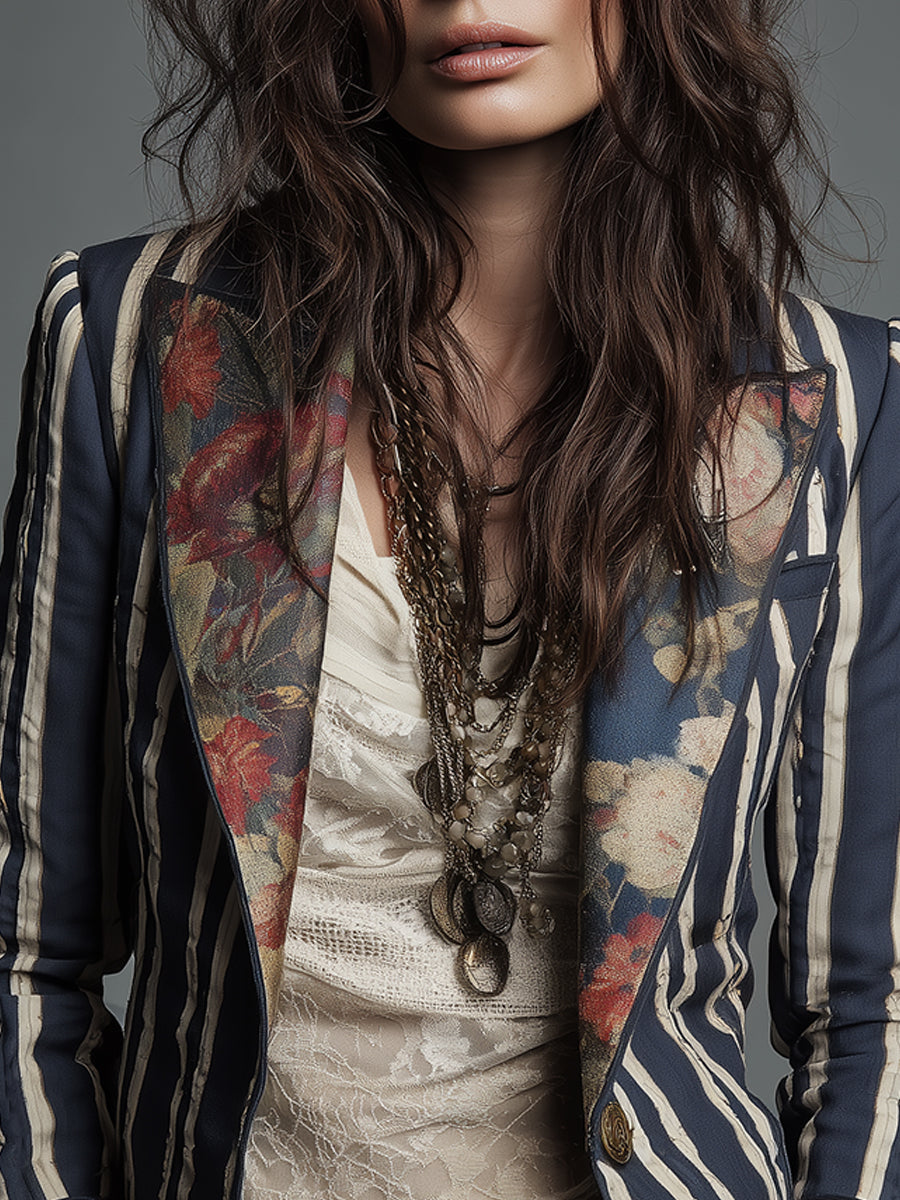Nina | Classic Retro Bohemian Striped Blazer