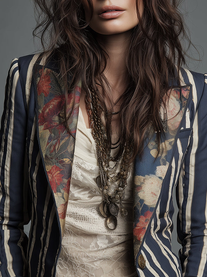 Nina | Classic Retro Bohemian Striped Blazer