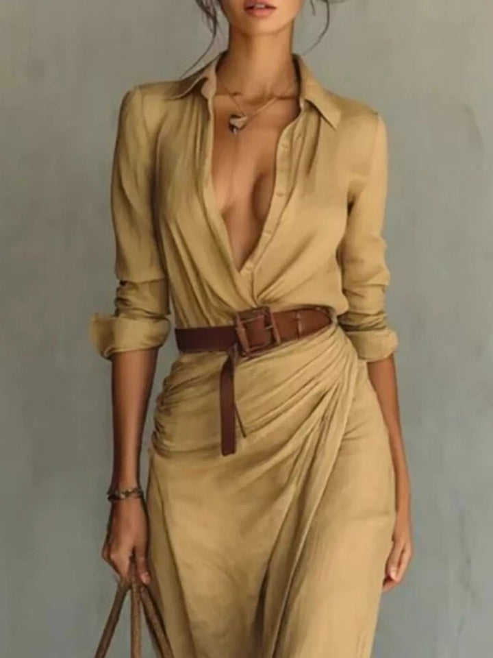 Verity | Elegant Belted Long Sleeve Maxi Dress