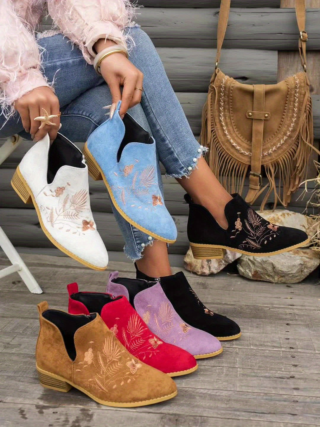 Josephine | Embroidered Ankle Boots