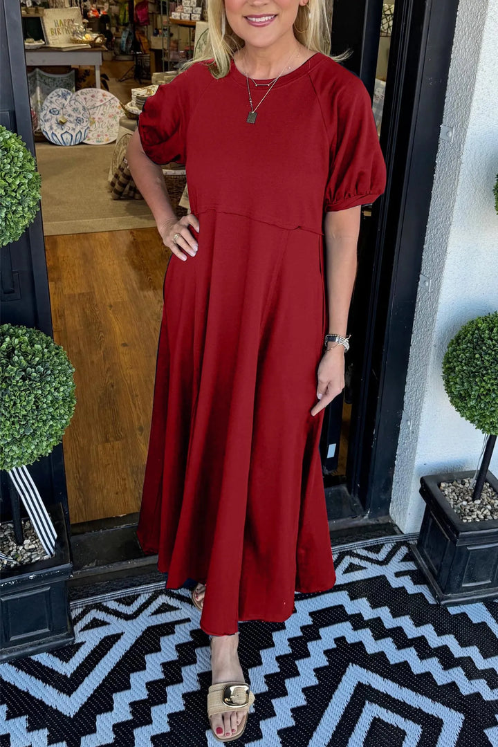Octavia | Puff Sleeve Round Neck Maxi Dress