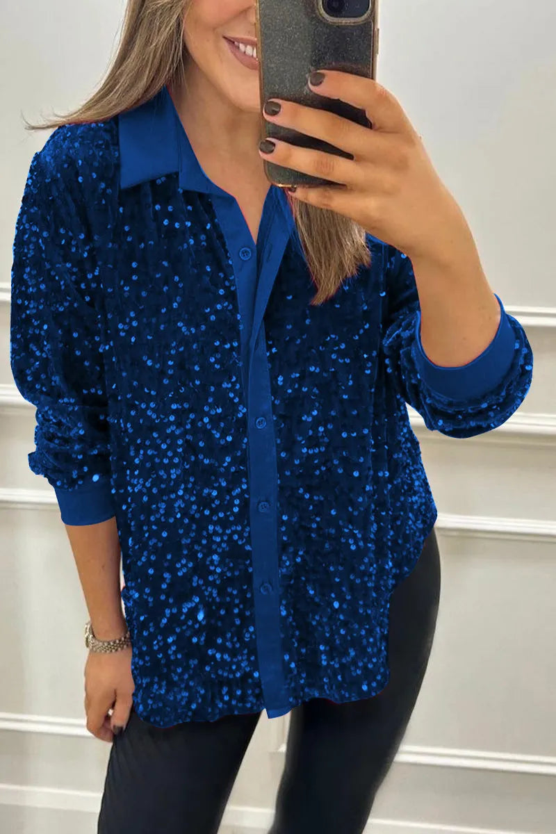 Claudia | Elegant Shimmer Collared Shirt