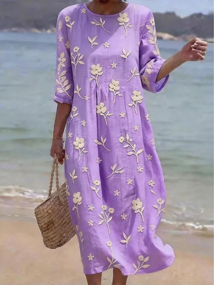 Ella | Floral Embroidered Midi Dress
