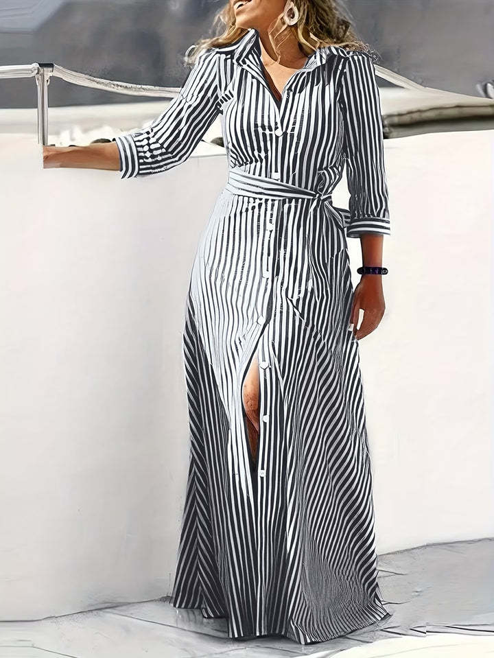 Tiffany | Casual Long Sleeve Striped Print Dress