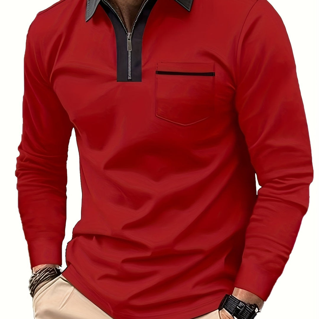 Douglas | Zip-Collar Long Sleeve Polo Shirt