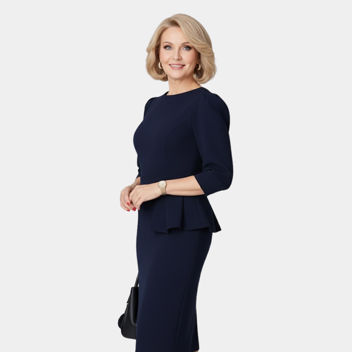Claudine | Elegant Ruffle Peplum Midi Dress
