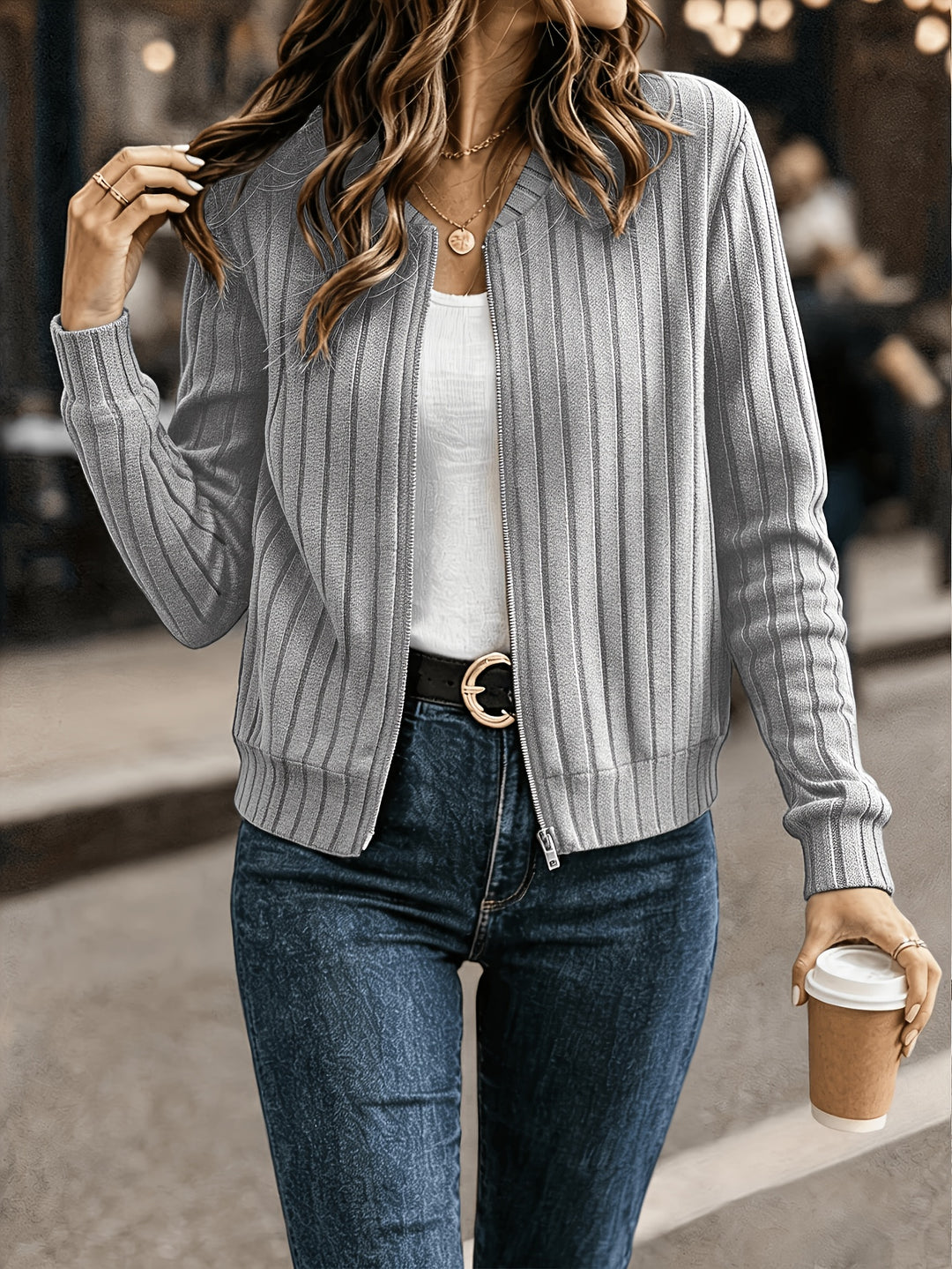Sloane | Refined Ribbed Zip-Up Jacket