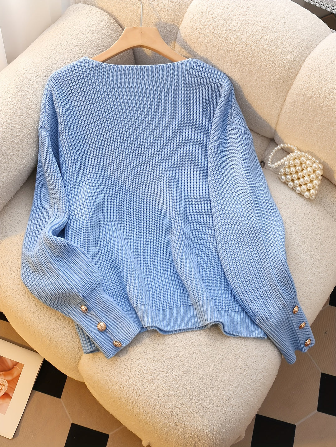 Elspeth | Button-Cuff V-Neck Jumper