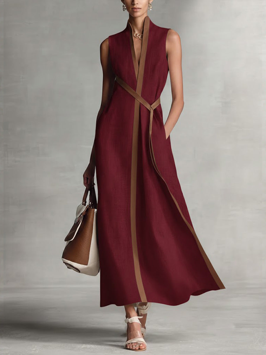 Vivian | Contrast-Trim Sleeveless Maxi Dress