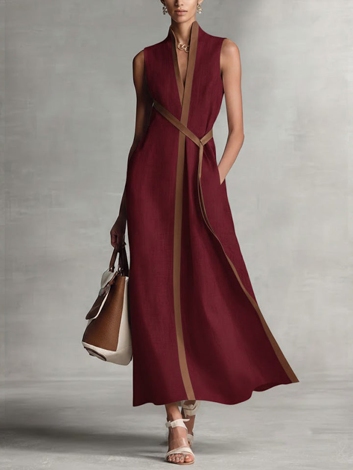 Vivian | Contrast-Trim Sleeveless Maxi Dress