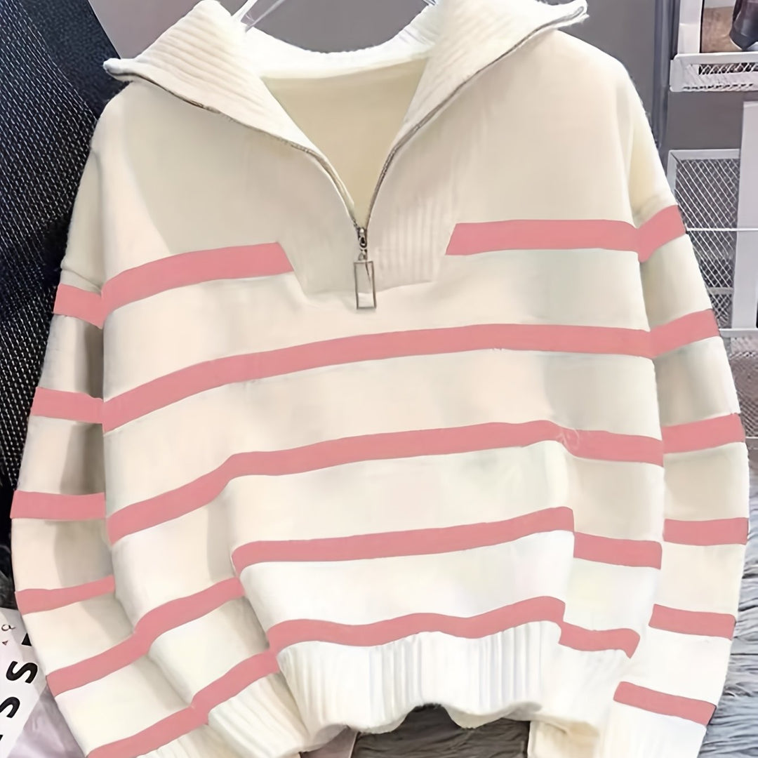 Penelope | Striped Half-Zip Collared Sweater