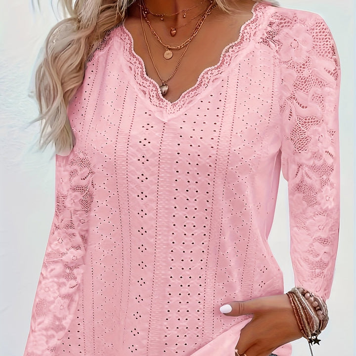 Rosetta | Lace-Sleeve Tie-Neck Top