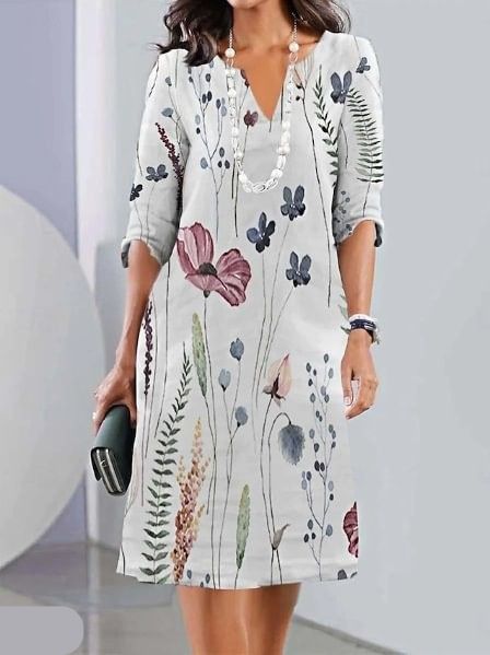 Rosamund | Floral V-Neck Tunic Dress