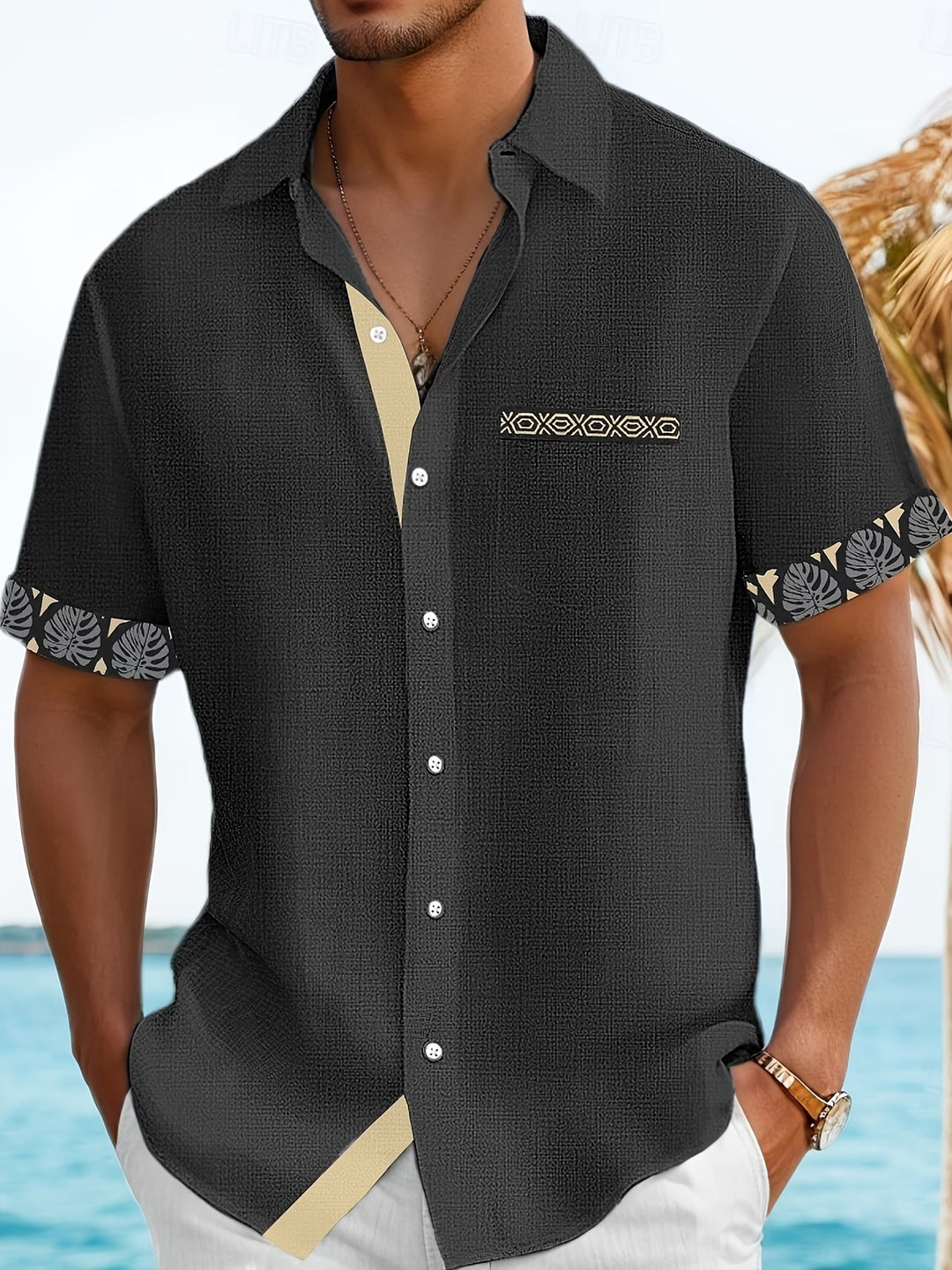 Dougie | Casual Patchwork Lapel Short Sleeve Shirt