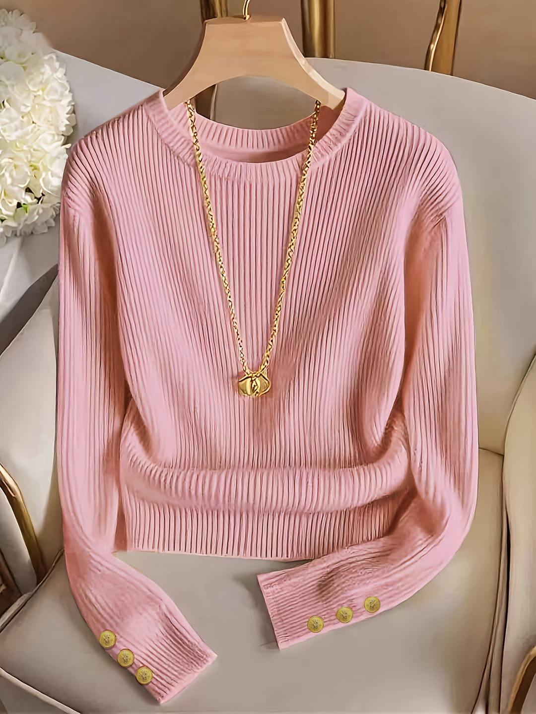 Gwendolyn | Ribbed Button-Cuff Jumper