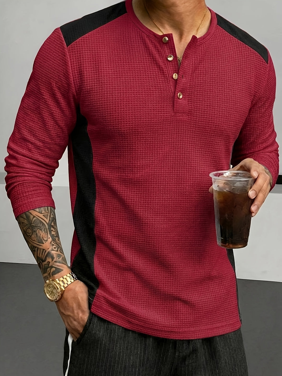 Sawyer | Textured Contrast Henley Shirt