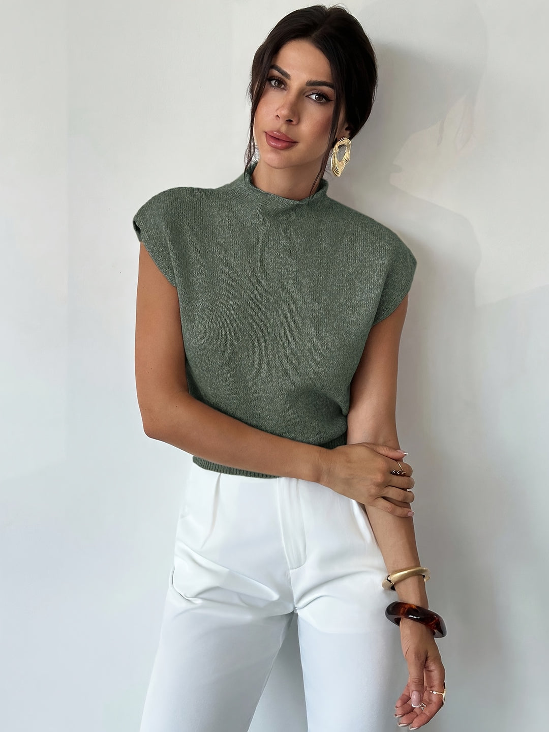 Tamsin | Mock Neck Cap-Sleeve Top