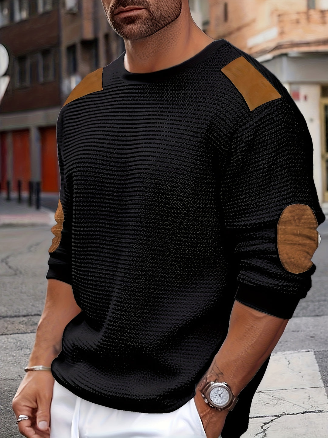 Oliver | Elbow-Patch Waffle-Knit Jumper