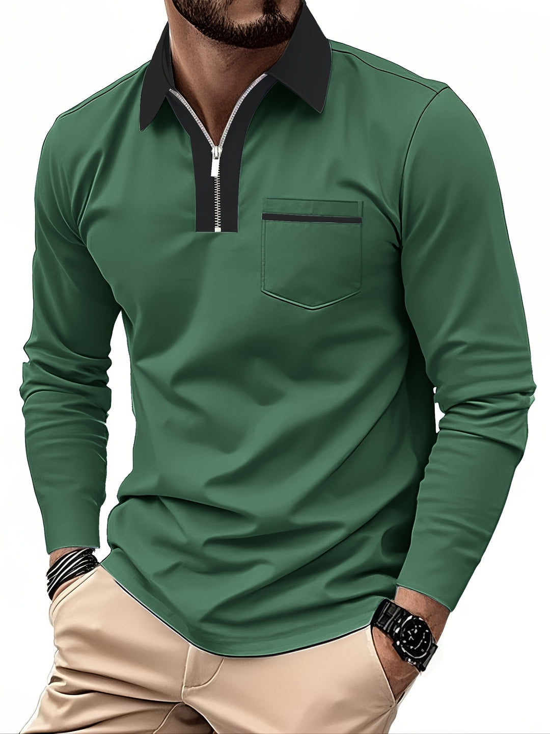 Douglas | Zip-Collar Long Sleeve Polo Shirt