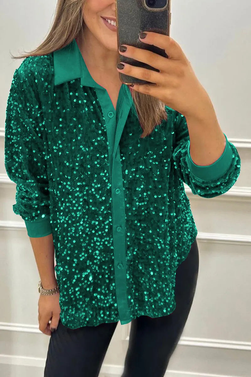 Claudia | Elegant Shimmer Collared Shirt