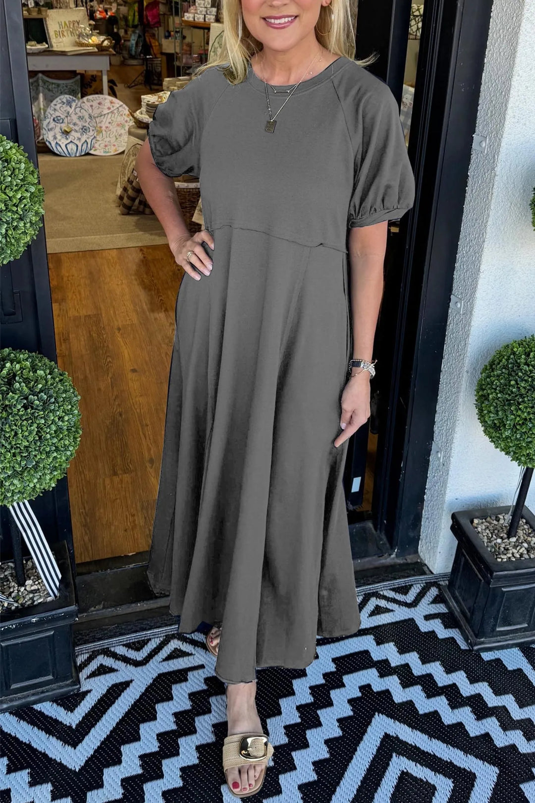 Octavia | Puff Sleeve Round Neck Maxi Dress