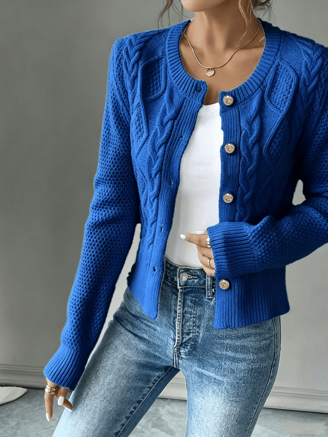 Cecilia | Cable-Knit Button-Front Cardigan