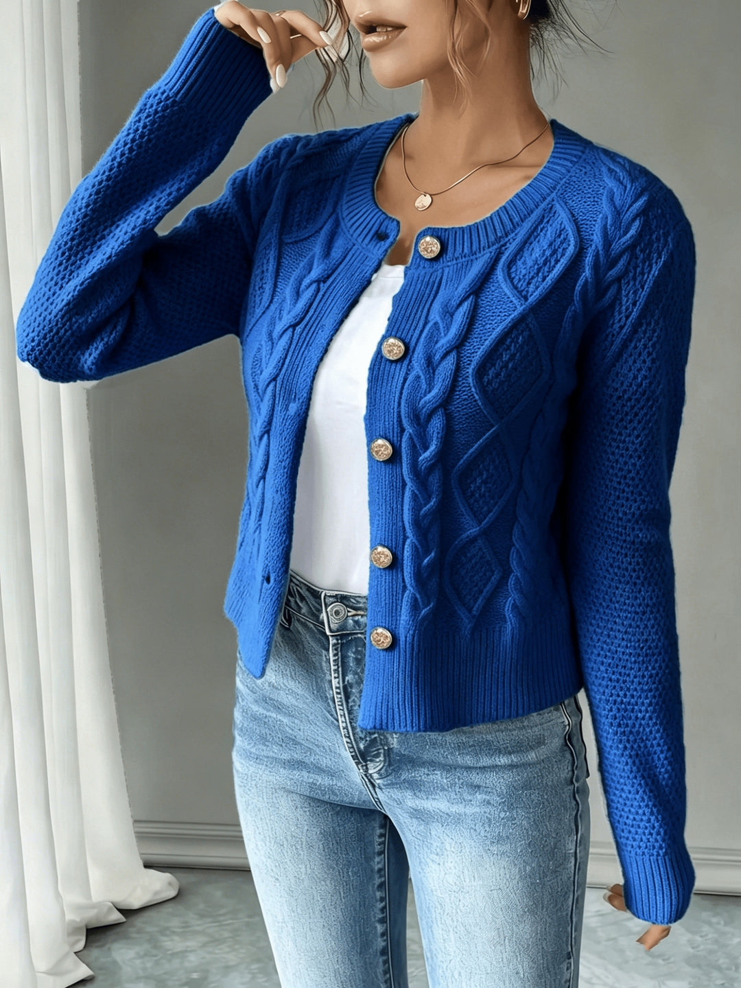 Cecilia | Cable-Knit Button-Front Cardigan