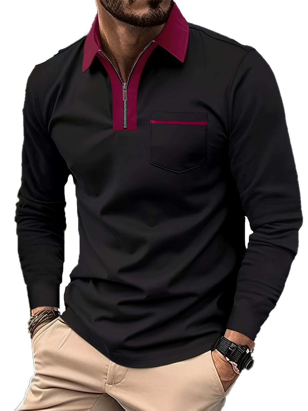Douglas | Zip-Collar Long Sleeve Polo Shirt
