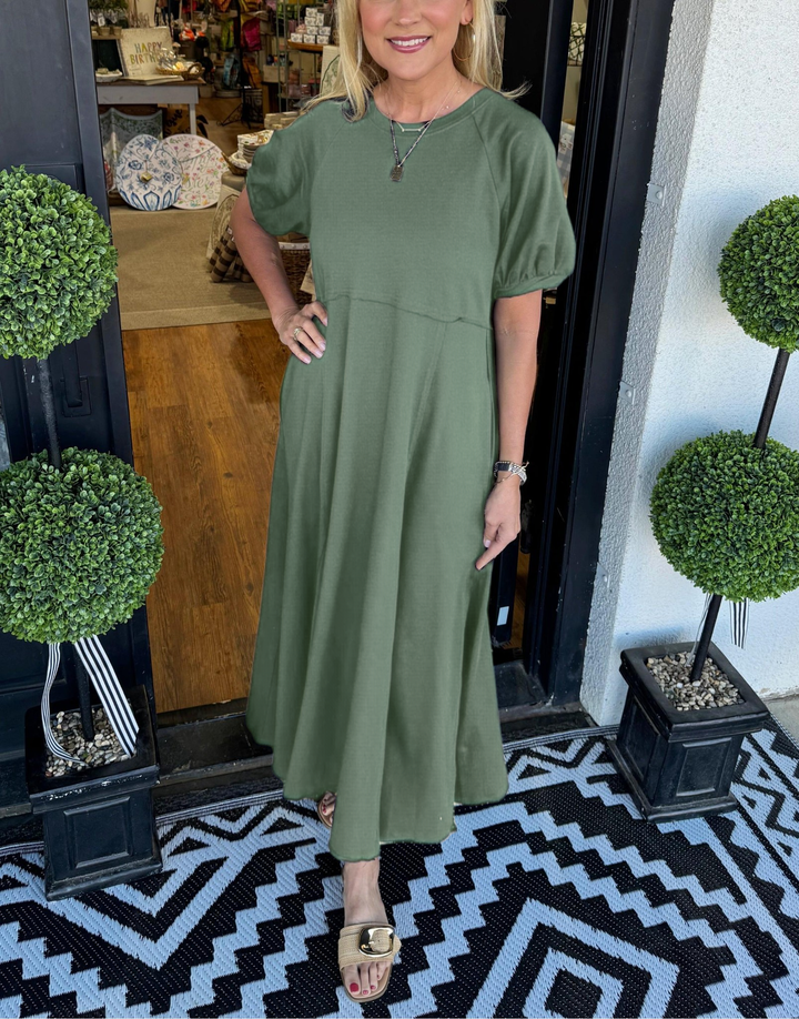 Octavia | Puff Sleeve Round Neck Maxi Dress