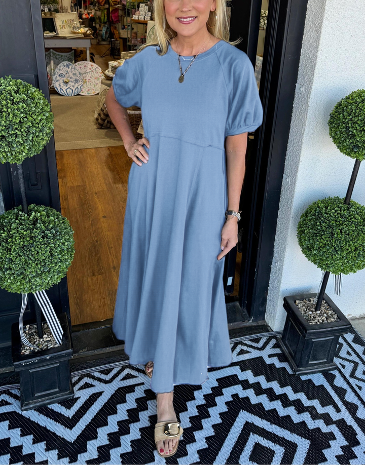 Octavia | Puff Sleeve Round Neck Maxi Dress