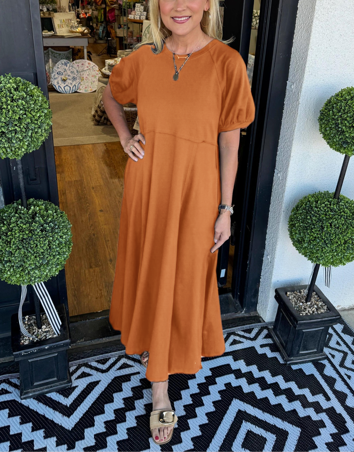 Octavia | Puff Sleeve Round Neck Maxi Dress