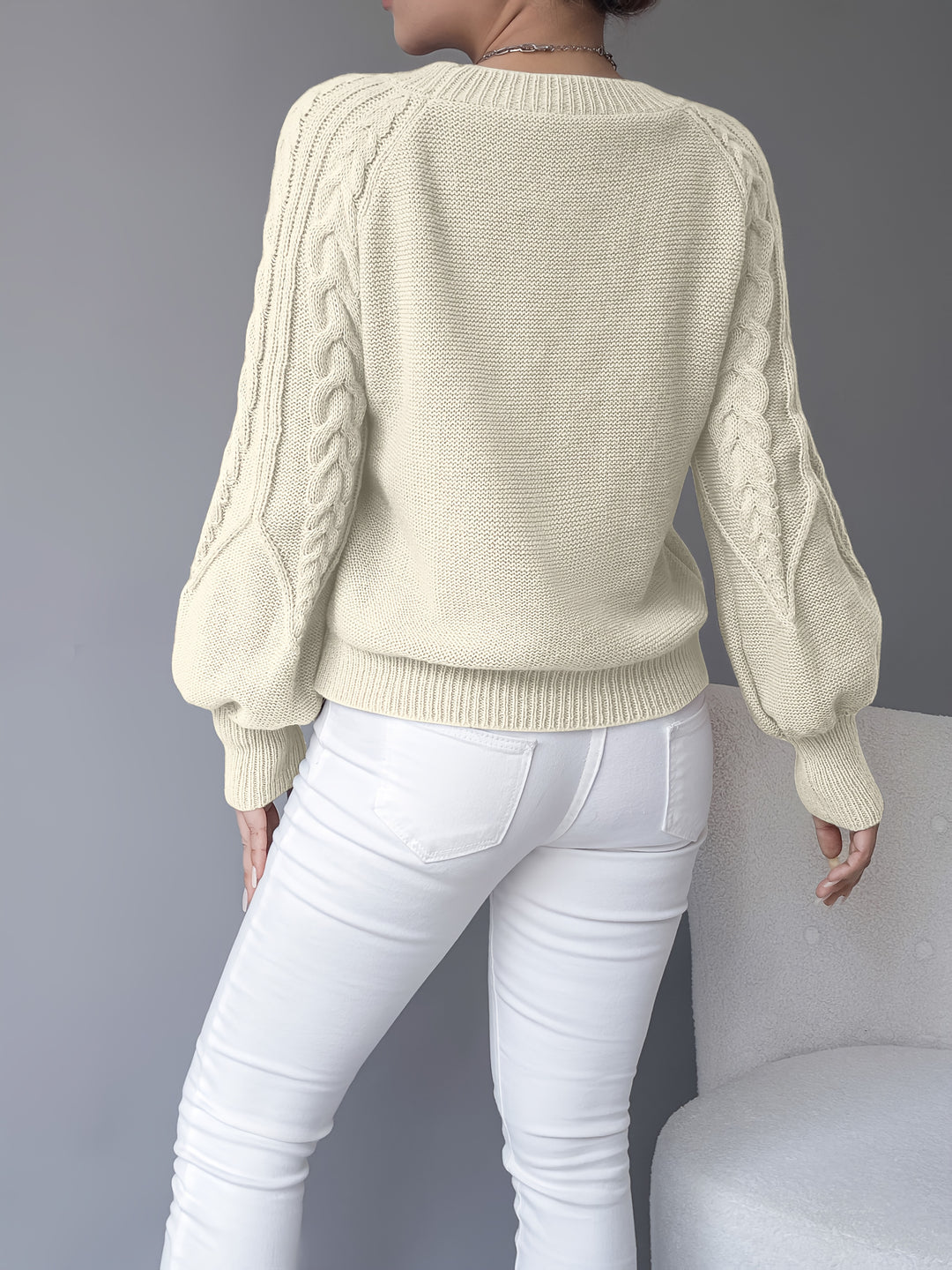 Odette | Cable-Knit Lantern Sleeve Sweater