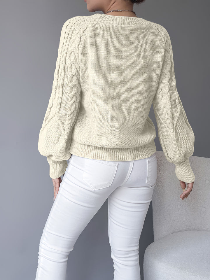 Odette | Cable-Knit Lantern Sleeve Sweater