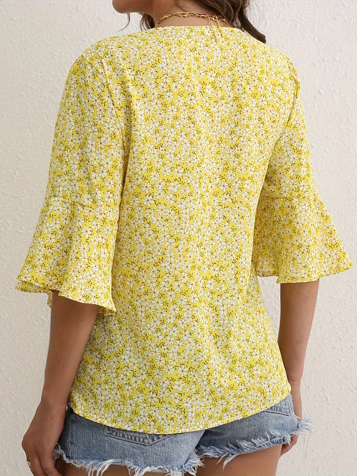 Cecily | Ditsy Floral Ruffle-Sleeve Blouse