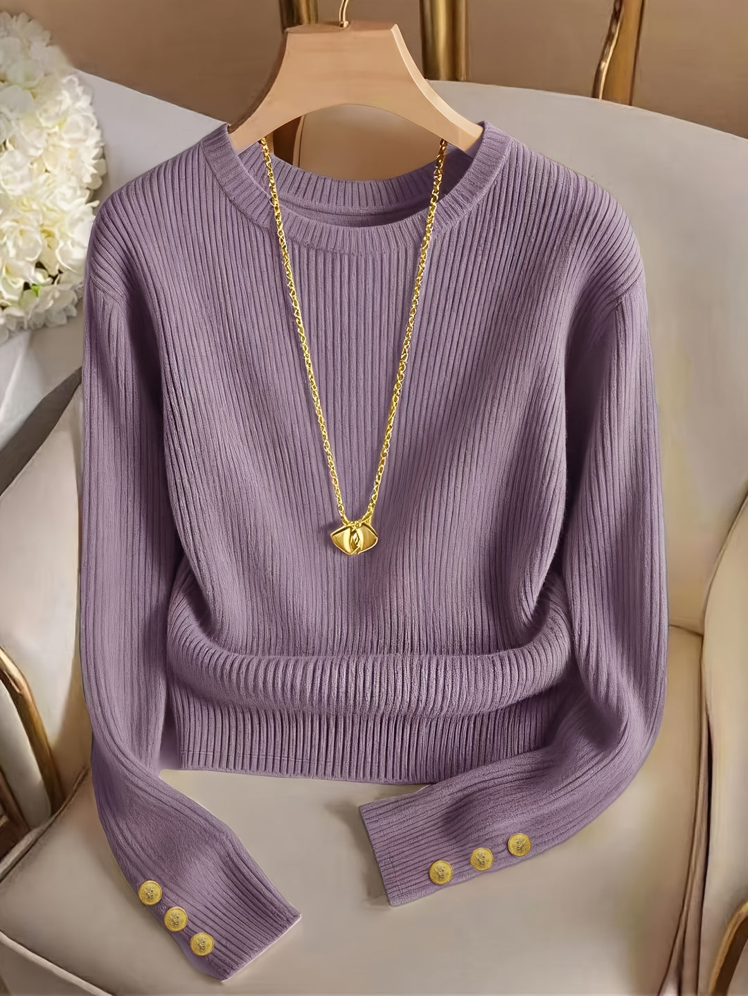 Gwendolyn | Ribbed Button-Cuff Jumper